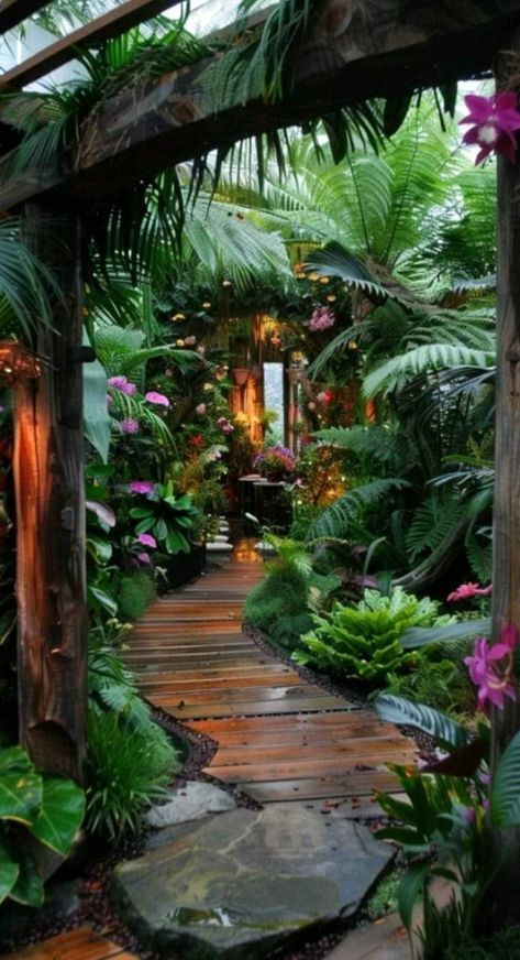 Tropical Cottage Garden, Resort Garden, Tropical Backyard Landscaping, Balinese Garden, Tropical Landscape Design, Garden Layouts, Tropical Garden Design, Jungle Gardens, Tropical Backyard