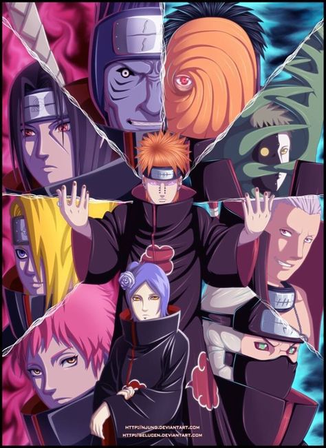 The #Akatsuki: #Sasori, #Deidara, #Itachi, #Kisame, #Pain (#Nagato), #Hidan, #Tobi (who also masqueraded as #Madara Uchiha), #Zetsu, #Kakuzu and #Konan - #naruto Naruto And Sasuke Wallpaper, Naruto Vs Sasuke, Naruto Teams, Naruto Drawings, Naruto Fan Art, Japon Illustration, Naruto Shippuden Sasuke, Naruto Uzumaki Shippuden, Naruto Kakashi