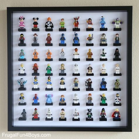 LEGO Minifigure Display with IKEA Frames Lego Displays, Lego Display Ideas, Minifigure Display, Lego Men, Lego Minifigure Display, Ikea Toy Storage, Ikea Toys, Lego Bedroom, Ikea Kids Room