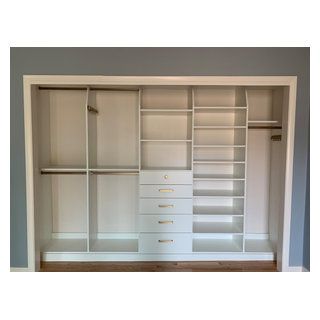 Double Shelf Closet, Double Reach In Closet Ideas, Closet Inserts Built Ins, Custom Reach In Closet Built Ins, Reach In Closet Design Layout Sliding Doors, Luxury Reach In Closet, Reach In Closets, Reach In Closet With Barn Doors, Closet Inserts