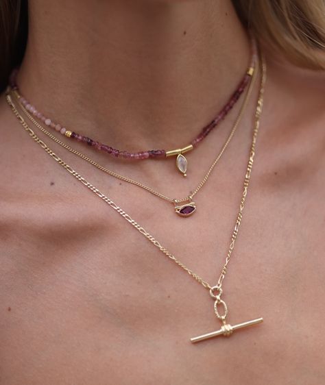 Nyra Rhodolite Gold Necklace Every Day Necklace, Stone Colour, Colour Ways, Silver Bead Necklace, The Muse, Gold Bead Necklace, Tourmaline Necklace, Figaro Chain, Chain Extenders