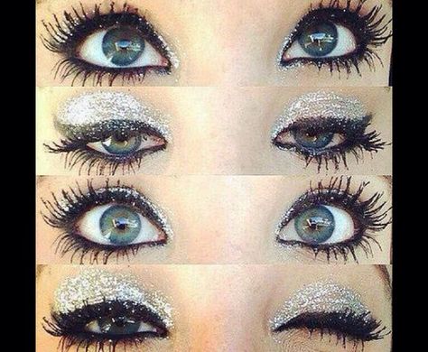 Pretty silver sparkly makeup Sparkly Eye Makeup, Cheer Makeup, Dance Makeup, Sparkly Eyes, Cheer Hair, Glitter Eye Makeup, Glitter Eyes, I Love Makeup, Pretty Makeup