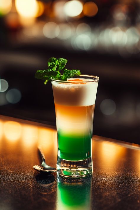 "Delicious Irish Flag Cocktail Recipe: Taste the Traditional Trio of Green, White, and Orange in Every Sip!" #cocktails #cocktailrecipes #classiccocktails Pretty Cocktails, Classic Cocktail Recipes, Citrus Twist, Baileys Irish, Bar Spoon, Irish Flag, Baileys Irish Cream, Cocktail Ingredients, Tequila Sunrise