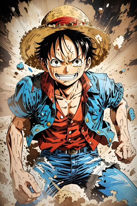 Anime Famous Character, Luffy Action Pose, One Piece Drawing Luffy, Luffy Illustration, Comic Style Illustration, Vintage Comic Style, Book Texture, Naruto Wallpaper Iphone, Android Wallpaper Art