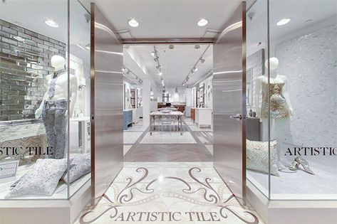 Artistic Tile Moncler Store, Luxury Tile, Facade Lighting, Artistic Tile, Tile Crafts, Glass Installation, Shop Front Design, New London, Retail Interior