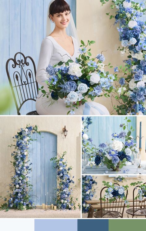 Timeless French Blue & White Wedding – Ling's Moment Scorpion Grasses, Soft Blue Wedding, Avalanche Rose, French Blue Wedding, Blue Hydrangea Wedding, French Country Wedding, Blue White Weddings, Classic Wedding Decorations, Floral Wedding Decorations