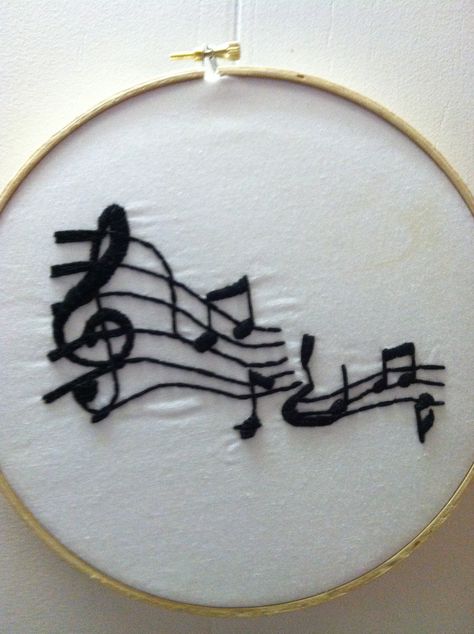 Hand embroidered music notes Music Themed Embroidery, Music Notes Embroidery, Music Embroidery Patterns, Music Embroidery Designs, Music Embroidery, Machine Embroidery Designs Projects, Advanced Embroidery, Simple Embroidery Designs, Embroidery Design Sets