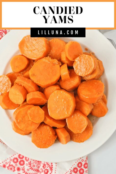 On the table in under 30 minutes, these sweet and savory candied yams are an old-fashioned classic side dish perfect for holidays! #candiedyams #yams #sidedish #thanksgiving Sweet Potato Yams, Candied Sweet Potato, Southern Candied Yams, Baked Candied Yams, Candied Yams Recipe, Candied Yams, Yam Or Sweet Potato, Yams Recipe, Candy Yams