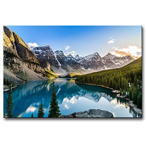 Modern Canvas Painting Wall Art The Picture For Home Decoration Moraine Lake And Mountain Range Sunset Canadian Rocky Mountains Landscape MountainandLake Print On Canvas Giclee Artwork * Read more at the image link. (This is an affiliate link) Vastu Office, Modern Artwork Paintings, Sweet Bacon, Lac Moraine, Canada Mountains, Colorado Wall Art, Mural Inspiration, Blue In Green, Modern Canvas Painting