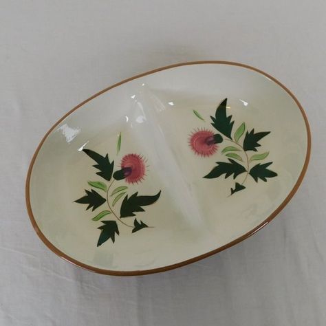 Stangl Pottery Thistle 10" Oval Divided Vegetable Bowl Pink Green Vintage FLAW Thistle Pattern, Love Fest, Vintage Bowls, Vegetable Bowl, Green Vintage, Vintage Dishes, China Dinnerware, Vintage Love, Vintage Porcelain