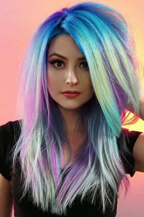 Unicorn Hair Color, Holographic Hair, Violet Pastel, Rainbow Hair Color, Color Highlights, Colors Shades, Awesome Hair, Hair Color Highlights, Unicorn Hair