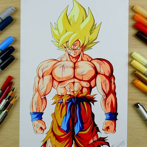 SSj Goku Namek Style! How do you like this one guys? I really enjoyed creating this 🙏 The tutorial for this drawing is now available on my… Tolg Art, Drawing Goku, Video Anime, Evangelion Art, Dragon Ball Art Goku, Dbz Art, Dragon Ball Art, Anime Dragon Ball, Copic