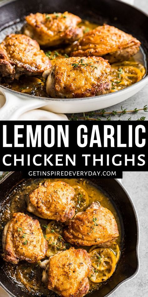 Simple Side Dishes, Lemon Garlic Chicken Thighs, Skillet Chicken Thighs, Garlic Chicken Thighs, Lemon Chicken Thighs, Simple Sides, Grilled Chicken Caesar Salad, Lemon Herb Chicken, Lemon Garlic Chicken