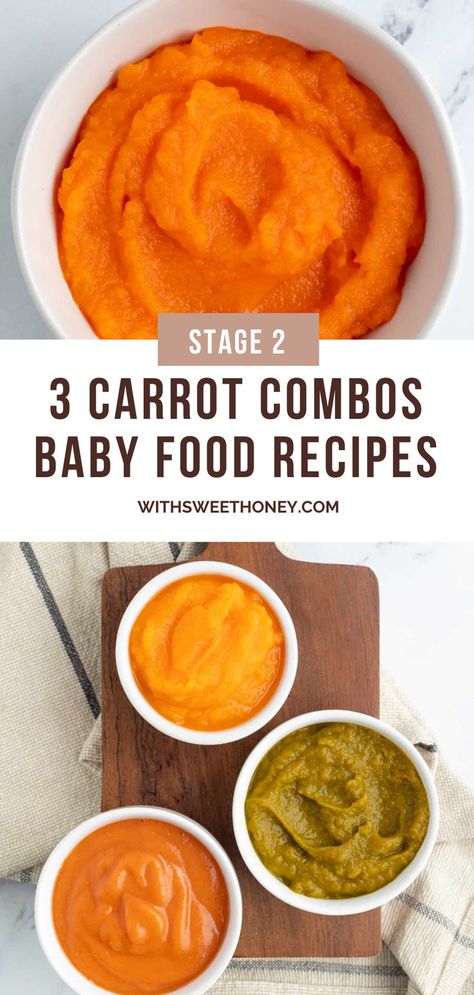 Are you in search of nutritious and easy-to-prepare carrot baby food combinations for your little one? You are in the right place! I’ll go over 3 baby food recipes that include carrots and show you how to prepare, cook and puree them. These recipes are perfect for babies in stage 2 of eating and are easy to customize. #babyfood #carrotpurees #babyfoodpurees #homemadebabyfood Carrot Baby Puree, Carrot Puree, Baby Carrot Recipes, Baby Food Combinations, Baby Food Puree, Eating Carrots, Baby First Foods, Baby Puree Recipes, Baby Puree