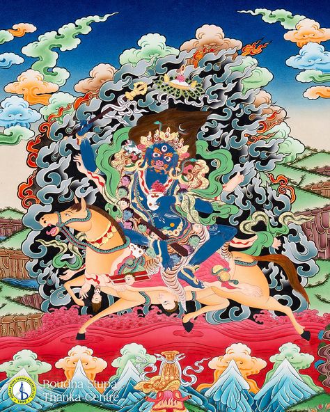 Palden Lhamo: Protector of the Faithful, Guardian of Wisdom - Embodied in the intricate details of this thangka painting, Palden Lhamo emerges as the divine sentinel, symbolizing fearlessness and unwavering protection for those who seek her guidance on the path to enlightenment. Palden Lhamo, revered as the principal protector deity in Tibetan Buddhism, embodies fearlessness and wisdom, symbolizing the fierce determination to overcome obstacles on the path to enlightenment, while devotees se... Palden Lhamo, Buddhism Symbols, Path To Enlightenment, Thangka Painting, Asian Painting, Tibetan Buddhism, Buddhist Art, Spiritual Journey, The Divine