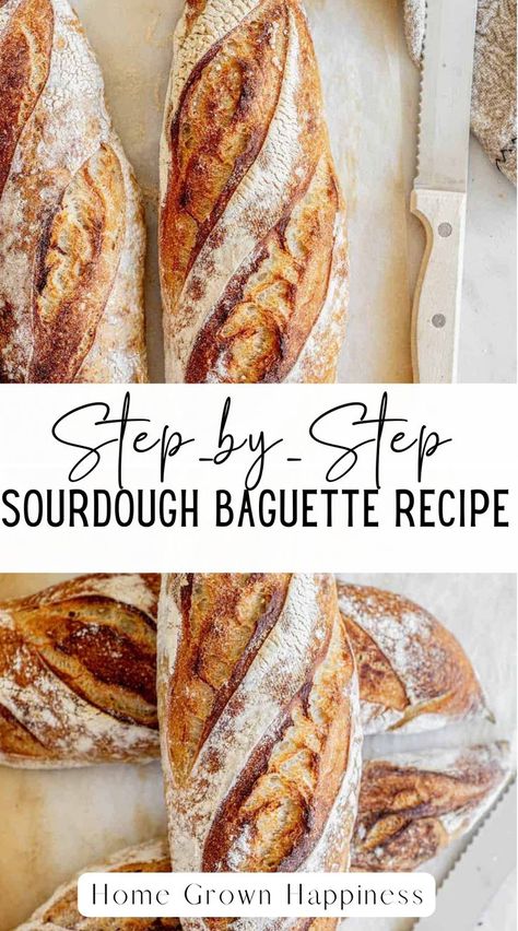 Making this sourdough baguette recipe is not that hard, and if you read on, you will see. This recipe for step-by-step sourdough baguettes will show you how to make these delicious French baguettes at home without commercial yeast! Sourdough Baguette Recipe, Sourdough Baguettes, Sourdough Crust, Sourdough Ideas, French Baguette Recipe, Sourdough Baguette, Recipe Using Sourdough Starter, Baguette Recipe, Sourdough Starter Discard Recipe