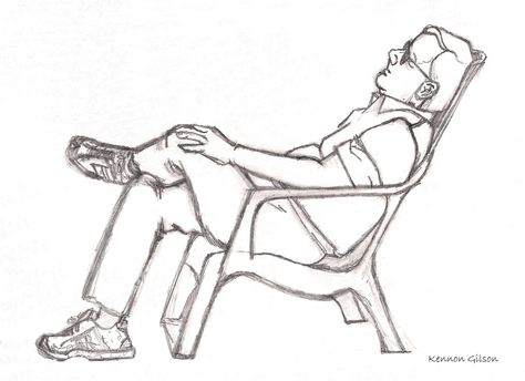 2013 Copyright Kennon Gilson - Man in a chair  - Pencil sketch drawing Man In Chair Drawing, Drawing Fire, Chair Drawing, Restoration Hardware Chair, Pencil Sketch Drawing, Black And White Cartoon, Small Accent Chairs, Ikea Chair, Velvet Accent Chair