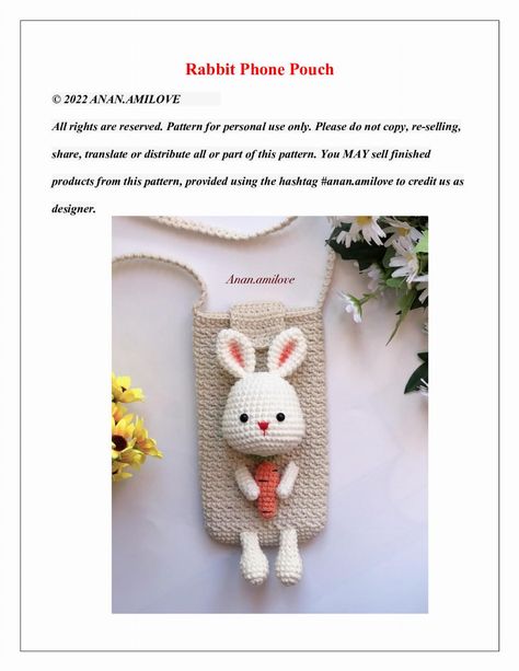 Phone Pouch Crochet, Phone Bag Crochet, Rabbit Phone Case, Phone Bag Pattern, Crochet Phone Cases, Crochet Rabbit, Phone Pouch, Bag Crochet, Crochet Dolls