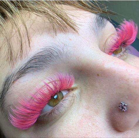 Colorful Lash Extensions, Color Lashes Extensions, Eyelash Extensions Pink, Pink Eyelash Extensions, Colored Eyelash Extensions, Color Lash Extensions, Color Eyelash Extensions, Pink Eyelashes, Colored Lash Extensions