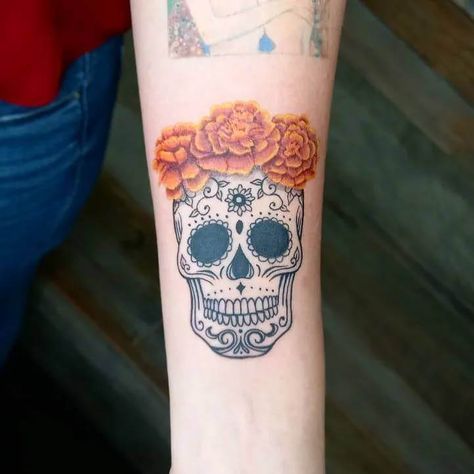 10 Best Sugar Skull Tattoo Ideas You Have To See To Believe! | Outsons | Men's Fashion Tips And Style Guides El Nopal Tattoo, Dia De Los Muertos Tattoo Ideas Small, Mexican Art Tattoos For Women, Women Skull Tattoo Ideas, Dia De Los Muertos Tattoo Ideas Woman, Mexican Inspired Tattoos For Women, Small Sugar Skull Tattoo, Sugar Skull Tattoos For Women, Hispanic Tattoos For Women