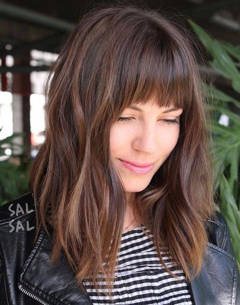 Cute Hairstyles With Bangs, Midi Haircut, Brown Hair Cuts, Bangs With Medium Hair, Long Bob Hairstyles, Long Hair With Bangs, Mid Length Hair, Medium Hair Cuts, Long Bob