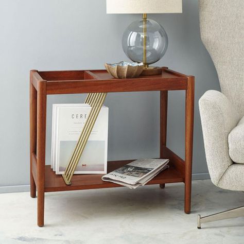 Mid-Century Magazine Side Table at West Elm Room Finds, Entry Room, Room Revamp, Apartment Decorating Living, Modern Accent Tables, Stylish Side Table, Air Bnb, Chic Living Room, Living Room Sets Furniture