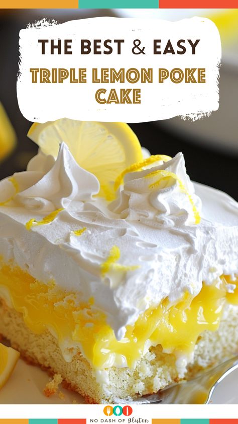 Triple Lemon Poke Cake Lemon Cheesecake Dump Cake Recipe, Lemon Cake Pudding Recipe, Lemon Cake With Vanilla Pudding, Triple Lemon Poke Cake Recipe, Triple Lemon Poke Cake, Lemon Poke Cake Pudding, Lemon Poke Cake Recipe Condensed Milk, Lemon Lush Cake, Lemon Cake From Yellow Box Cake