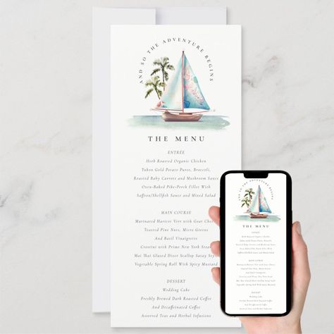 Tropical Bridal Shower Invitations, Watercolor Nautical, Sailboat Yacht, Yacht Wedding, Wedding Rehearsal Dinner Invitations, Tropical Bridal Showers, Tropical Bridal, Couples Shower Invitations, Wedding Anniversary Invitations