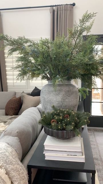 Organic Modern Winter Decor, Christmas Decor For Modern House, Olive Green And Black Christmas Decor, Winter Pillows Living Rooms, Moody Spring Decor, Wabi Sabi Christmas Decor, Winter Home Decor After Christmas, Winter Decorating Ideas After Christmas, After Christmas Winter Decor