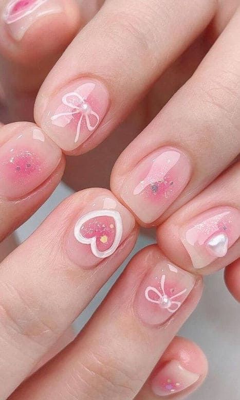 Nail Pink Design, Blushed Nails, Cute Nail Designs For Spring, Feminine Nail Art, Pink Cute Nails, Blush Nail Designs, Cute Pink Nail Designs, Pink Blue Nails, Blush Nail