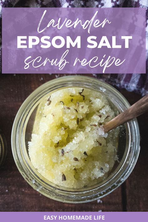 Do you have dry, rough skin? This Epsom salt scrub recipe is exactly what the doctor ordered! Combine the floral scents of lavender and the citrusy notes of lemons into a simple and quick scrub. It’s guaranteed to make your skin soft even if the winter weather has dried it out. Make this for yourself, or make a batch to give as gifts to a special woman in your life. You only need 5 ingredients and five minutes! Epsom Salt Scrub Recipe, Scrub Ideas, Epsom Salt Scrub, Salt Scrub Recipe, Diy Body Scrub Recipes, Diy Sugar Scrub Recipe, Lavender Sugar, Lemon Sugar Scrub, Lavender Sugar Scrub