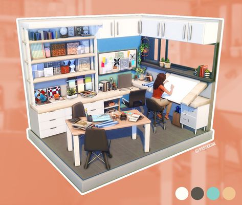 Sims 4 Cc Art Studio, Sims 4 Skills, Architect's Office, Sims Interior, Sims Rooms, Sims 4 Studio, Sims Builds, Sims 4 Bedroom, Sims 4 House Plans