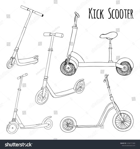 Set of different scooters. Vector illustration in sketch style. #Ad , #Affiliate, #Vector#scooters#Set#style Scooter Tattoo, Scooter Sketch, Scooter Drawing, Castle Aesthetic, Sketch Style, Vector Sketch, Smart Gadget, Set Style, Ankle Tattoo