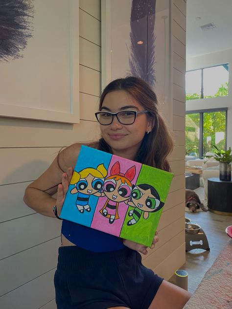 Powerpuff Girls Painting, Powerpuff Kızları, Painting Canvases, Easy Canvas Art, Cute Canvas Paintings, Cute Canvas, Painting Of Girl, Mini Drawings, Powerpuff Girls