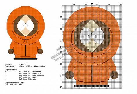 Park Blanket, Free Cross Stitch Pattern, Free Cross Stitch Patterns, Kenny South Park, Cross Stitch Fonts, Pixel Crochet, South Park Characters, Crochet Decoration, Crochet Patterns Free Blanket