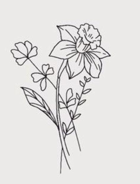 Daffodil Tattoo Outline, Simple Daffodil Tattoo, Daffodil Drawing, Tatts Ideas, Daffodil Tattoo, Narcissus Flower, Birth Flower Tattoos, Cute Tiny Tattoos, Phoenix Tattoo