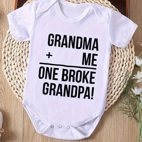 One Grandma + One Me= One Broke Grandpa! Onesie! Use This To Surprise Your Parent With A New Grand Baby! Or A Gift For Grandpa! Thanks For Looking-Checkout My Other Items! Grandpa Onesie, Baby Lemur, Onesie Station, Grandma Onesie, Gender Reveal Outfits, Gifts For New Grandma, Custom Baby Onesies, Cricut Baby