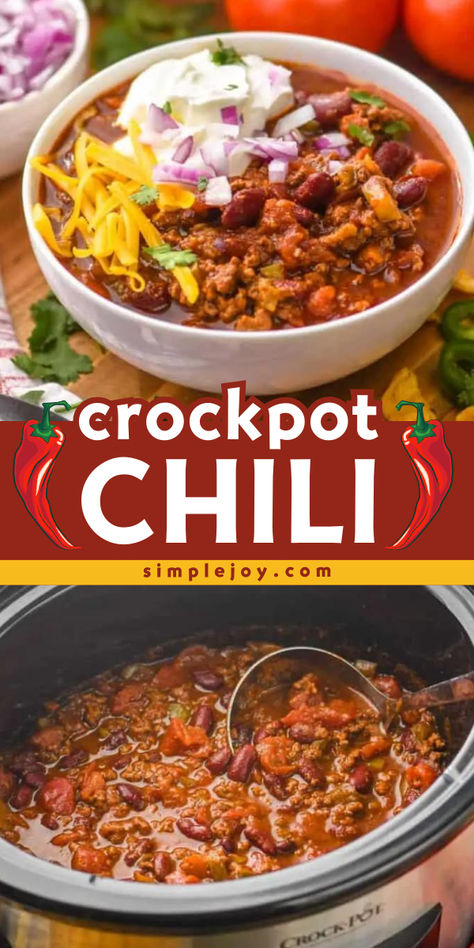 Here's a delicious weeknight dinner for the family! This Crockpot Chili is hearty and full of flavor, you will love coming home to this great dinner. Add this family soup recipe to your favorite comfort food dinner ideas! Easy Crockpot Chili, Crockpot Chili Recipe, Easy Chili Recipe Crockpot, Slow Cooker Chili Easy, Slow Cooker Chili Recipe, Best Chili Recipe, Chili Recipe Crockpot, Crockpot Chili, Cooking Soup