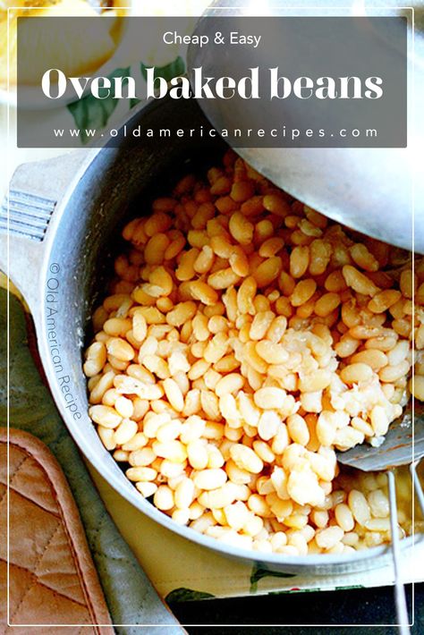 Oven baked beans Baked Beans From Canned Navy Beans, Baked Navy Beans Recipe, Navy Bean Recipes, Beans Recipe Crockpot, Baked Beans From Scratch, White Bean Recipes, Navy Beans, White Oven, Baked Bean Recipes