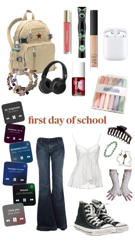 Outfits For 1st Day Of School, First Fay School Outfit, Firstdayofschool Outfits, 1st Day Of School Outfit, Y2k Ideas, First Day Of School Fits, Beauty Books, School Sucks, Back To School Fits