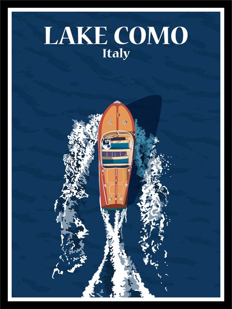 Lake Como Art Print, Lake Como Poster, Travel Aesthetic Graphic Design, Cool Graphic Posters, Posters Italy, Lake Graphic, Art Deco Travel Posters, Poster Art Deco, Affiches D'art Déco