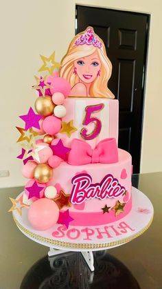 2 Tier Barbie Cake, Barbie Topper, 2tier Cake, Barbie Cake Designs, Baptism Cake Girl, Barbie Christmas Tree, Stylish Cake, Cake Barbie, Barbie Birthday Cake