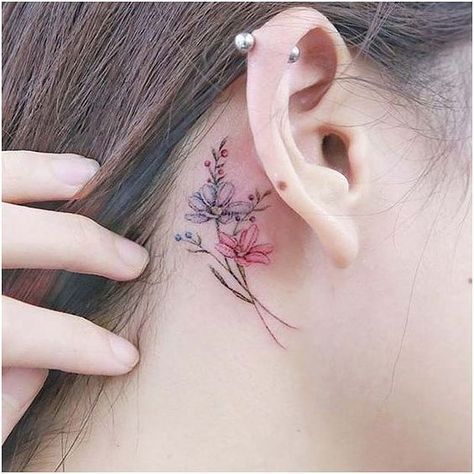 Pastel Tattoo, Wanderlust Tattoo, Behind Ear Tattoos, Unique Small Tattoo, Foot Tattoos For Women, Tattoos For Women Flowers, Beautiful Flower Tattoos, Small Flower Tattoos, Cute Small Tattoos