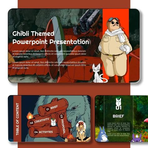 Movie Presentation Template, Ghibli Powerpoint Template, Ghibli Presentation, Studio Ghibli Powerpoint, Anime Ppt Template, Page Layout Design Templates, Anime Presentation, Presentation Powerpoint Design, Creative Presentation Design