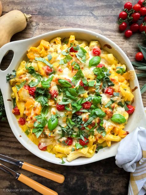 Butternut Squash, Chicken & Pasta with Sage and Cherry Tomatoes Diced Butternut Squash, Pasta With Grilled Chicken, Butternut Squash Chicken, Butternut Squash Recipes Pasta, Whole Grain Pasta, Grilled Chicken Pasta, Winter Squash Recipes, Italian Chicken Pasta, Butternut Squash Puree