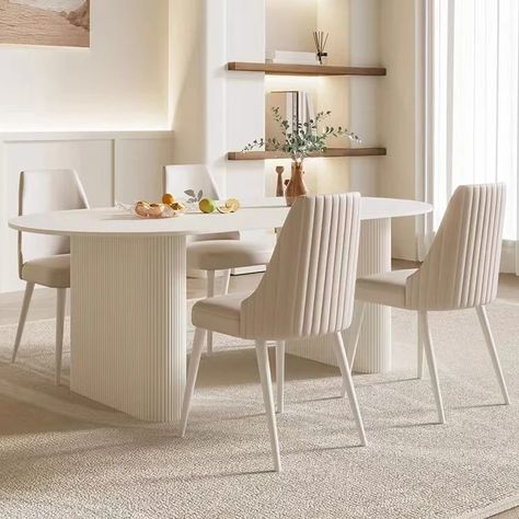 Our stunning contemporary modern dining table set. * White Stone Slate Top * Wooden accents with new design * Chairs included in the set * Choose between 4 and 6 Seater #diningtables #moderndiningroom #homeinteriordesign #dubaihomeinterior #moderndiningset #contemporaryhome #whitefurniture #dubaihomefurniture #dubaifurniture #uaefurniture Contemporary Modern Dining Table, Dinning Tables, Kitchen Bar Table, Modern Dining Table Set, Dining Sets Modern, Oval Table Dining, Dining Living Room, Dining Table Set, White Furniture