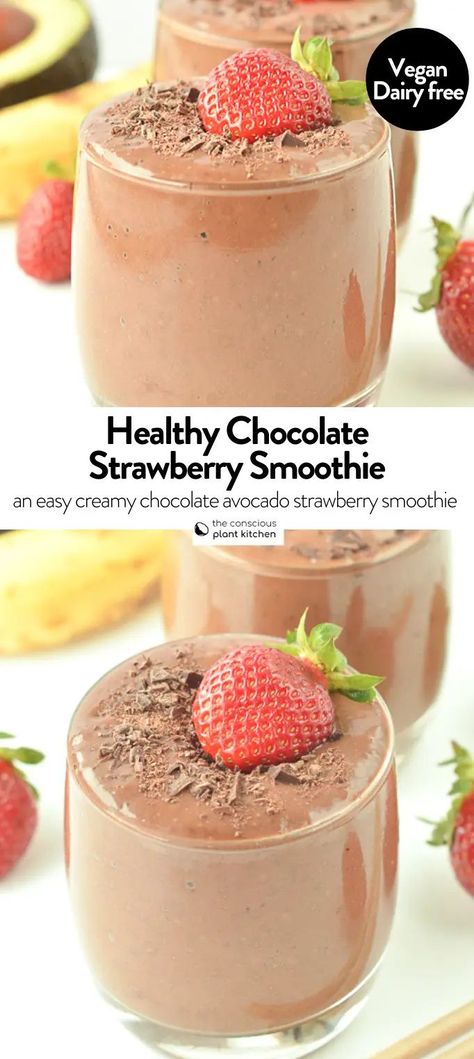 Healthy Chocolate Strawberry Smoothie, Rainbow Muffins, Smoothie With Avocado, Smoothie Without Milk, Avocado Milk, Chocolate Strawberry Smoothie, Chocolate Avocado Smoothie, Healthy Chocolate Banana, Chocolate Banana Smoothie