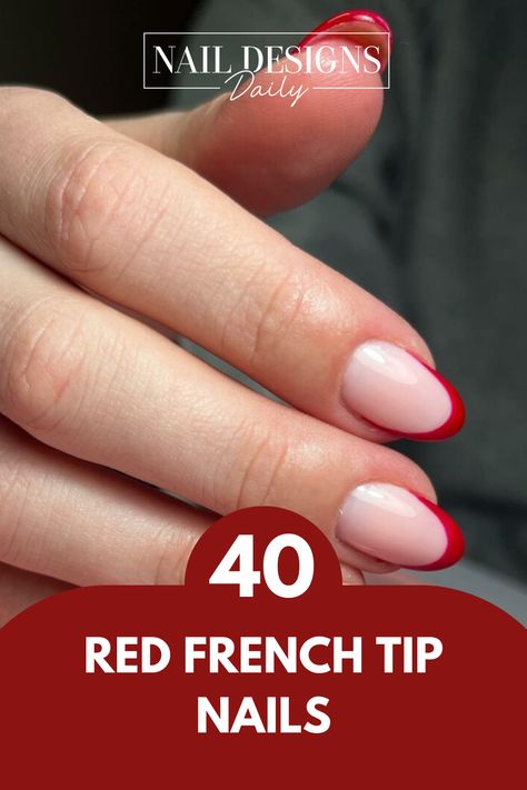 If you’re looking for a new twist on a classic manicure, then trying red French tips should be definitely on your radar! Ted Tips Nails, Red French Nails Ideas, French Nails With Red Tips, French Manicure With Red Tips, French With Red Tips, Red French Manicure Designs, Red And White Tip Nails, Nails With Red Tips, Red Nails White Tips