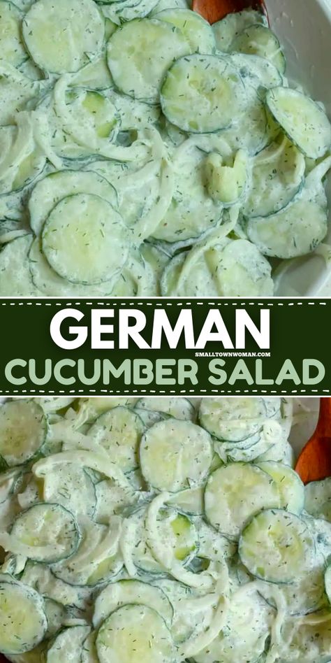 Learn how to make the best German cucumber salad for your easy spring side dishes! This easy salad recipe is a sour cream-based salad with onion made in less than fifteen minutes. Perfect for all your summer picnics, family reunions, and potlucks. Try it! Salad With Onion, Spring Side Dishes, German Cucumber Salad, Air Fryer Recipes Snacks, Easy Salad, Cucumber Recipes Salad, Cucumber Recipes, Summer Dessert Recipes, Bread Recipes Sweet