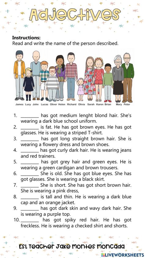 Esl Describing People, Describing People Worksheet For Kids, Describing People Appearance, Describing People Worksheet, Appearance Worksheet, Adjectives To Describe People, Descriptions Of People, Describing People, Materi Bahasa Inggris